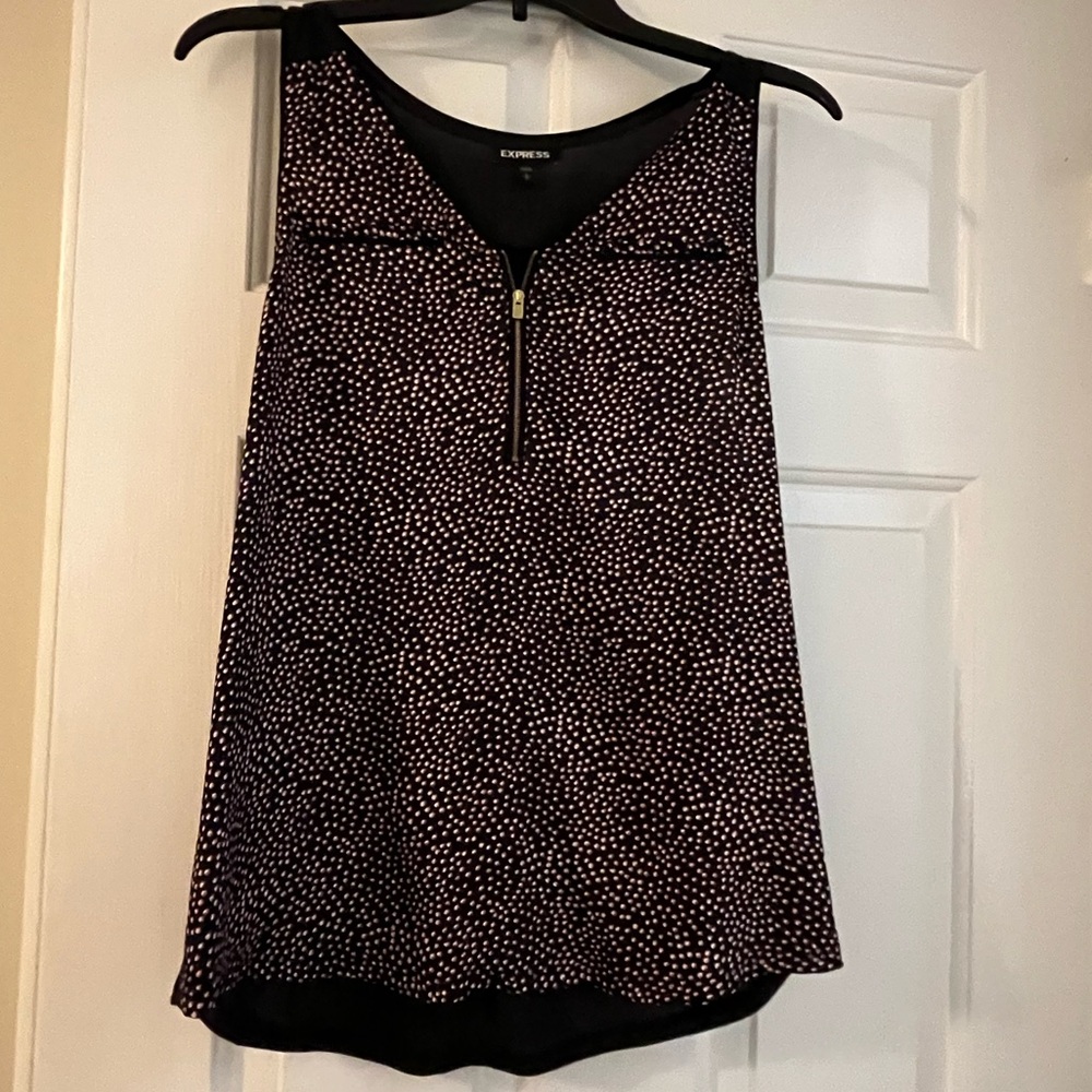 Express Black and Pink Dotted Zipper Tank